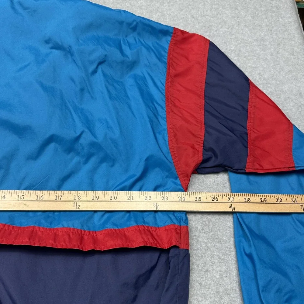 VTG 90s Cheetah Mervyns Windbreaker Jacket Mens L Blue Red Colorblock Hood Retro